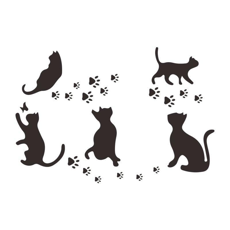 Katte vægklistermærke med søde silhuetter
