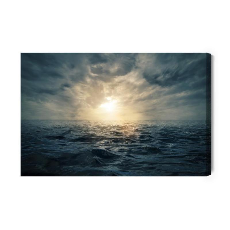 Lærred - Stormfuld havsolnedgang