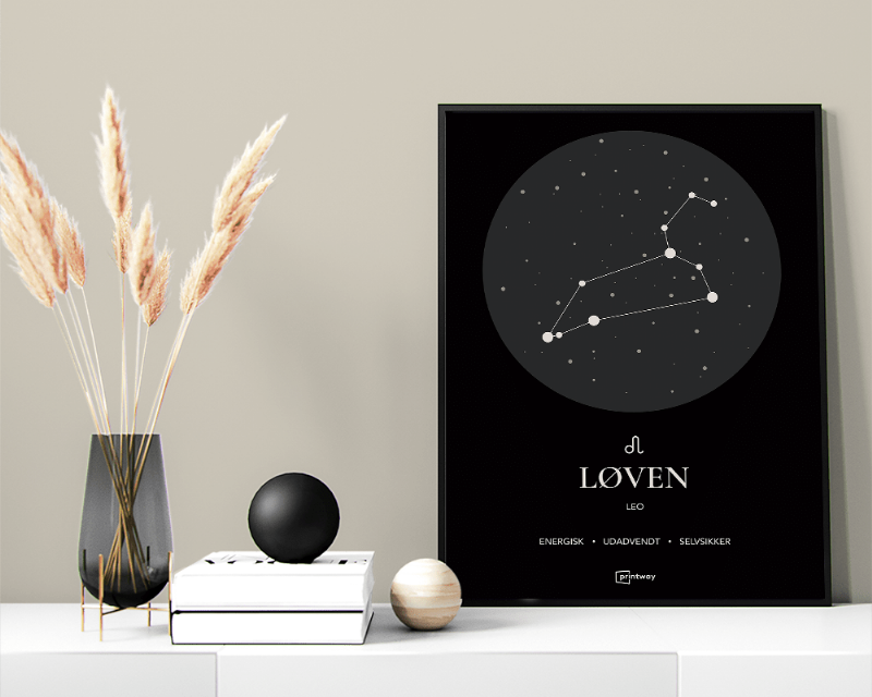 Løven Stjernetegn Plakat - Sort 60x84 cm