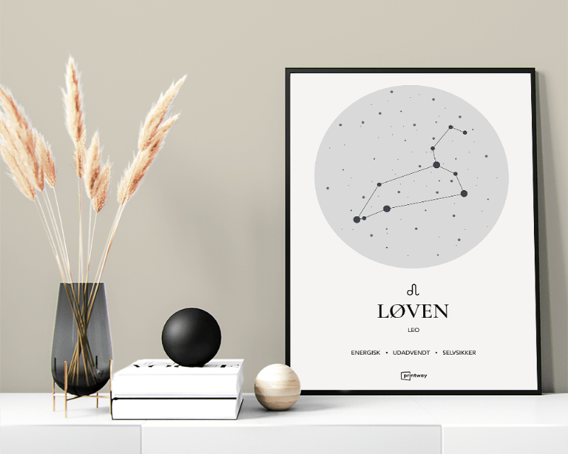 Løve Stjernetegn Plakat 60×84 cm Hvid
