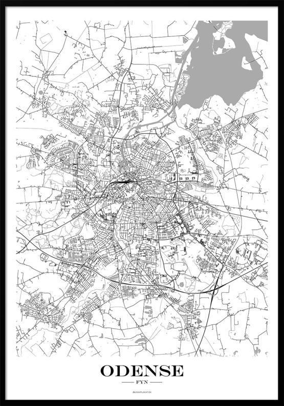 Odense bykort plakat – hvid baggrund