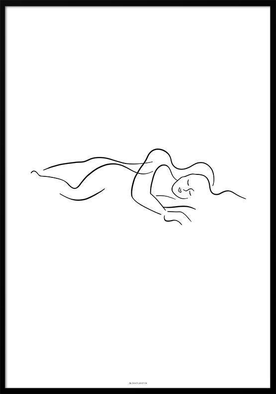Enkeltlinjetegning – Plakat af sovende par til hjemmet