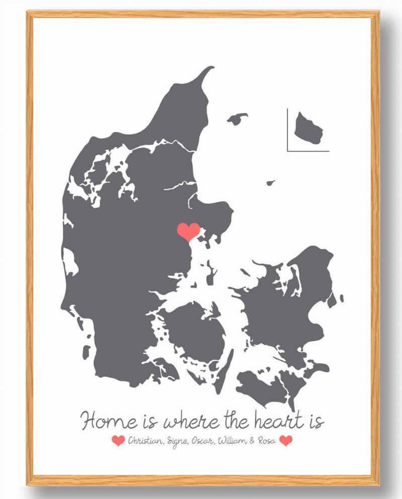 Personlig plakat af Danmarkskort - grå (M - 30x40cm)