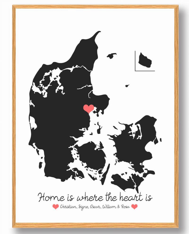 Personlig plakat af Danmarkskort – sort (M 30x40cm)