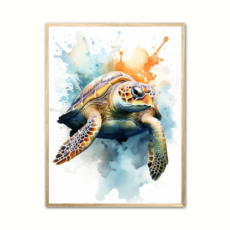 Skildpadde Plakat - Vandfarve A4 21 x 29,7 cm
