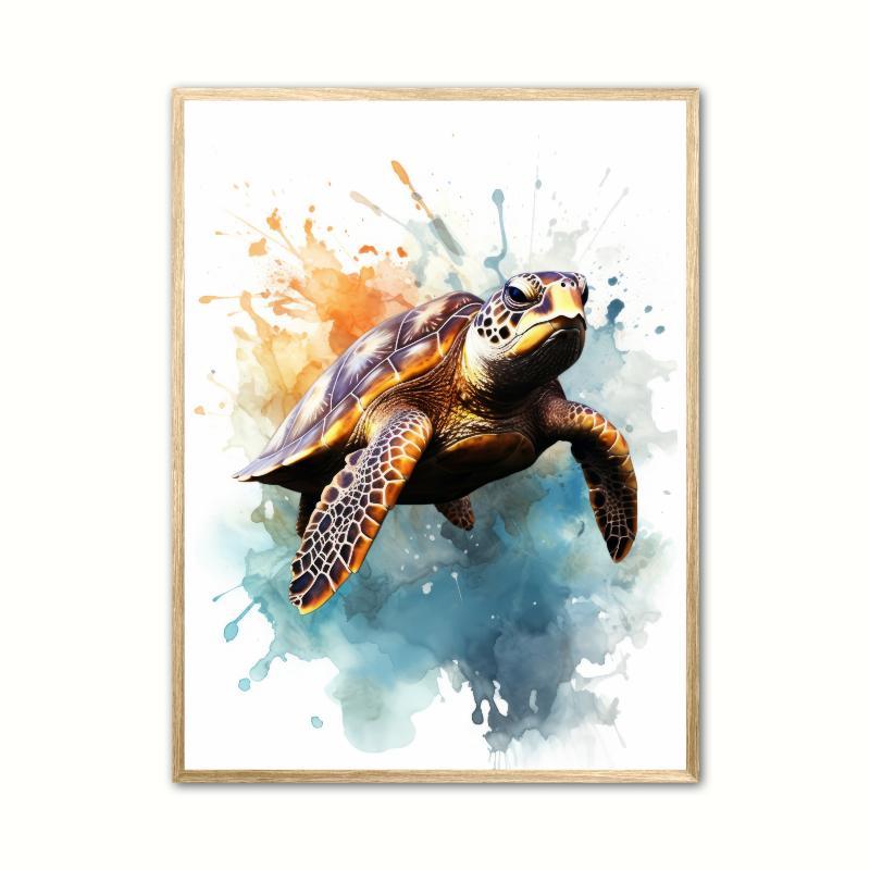 Skildpadde Vandfarve Plakat 21 x 29,7 cm