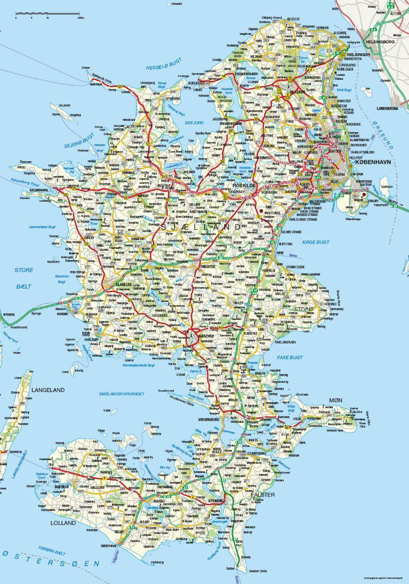 Sjælland og Lolland-Falster kort af Illux