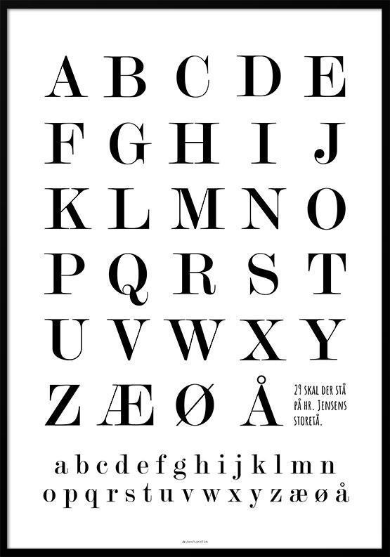 Stilfuld Sort/Hvid ABC Plakat – Vægkunst til Hjemmet