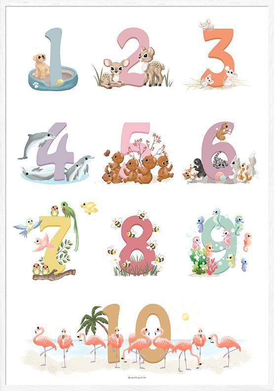 Farverig Talplakat til Piger – Lær 1-10 med Dyr