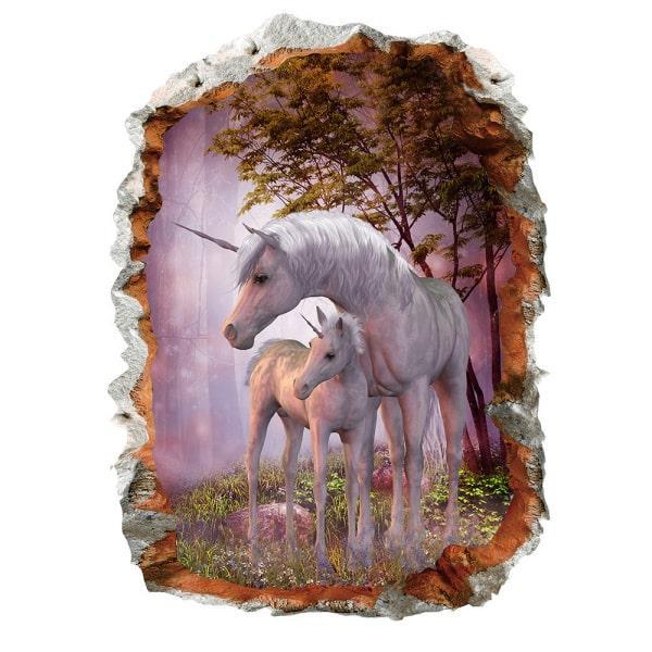 Enhjørning vægklistermærke med føl - Magisk dekoration 50x70cm