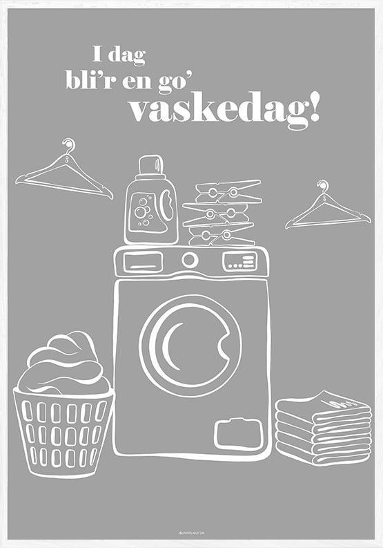 Grå Plakat med Vaskeguide og Redskaber - Stilfuld Indretning