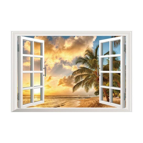 Vindue Wallsticker: Solopgang ved Stranden 60x90cm