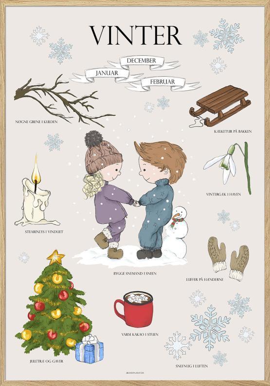 Vinterplakat til børn med søde vintermotiver