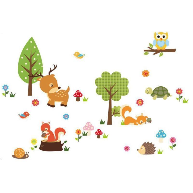 Sød vægklistermærke med skovens dyr – Udsalg!