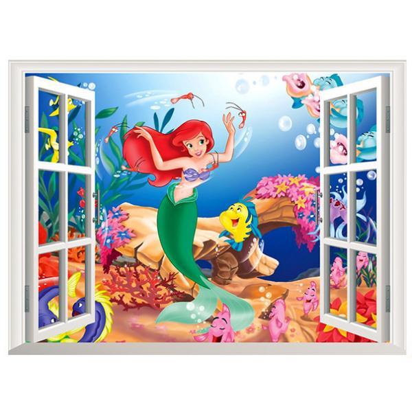 Den Lille Havfrue Vægklistermærke – Magisk Vindue 60x45cm