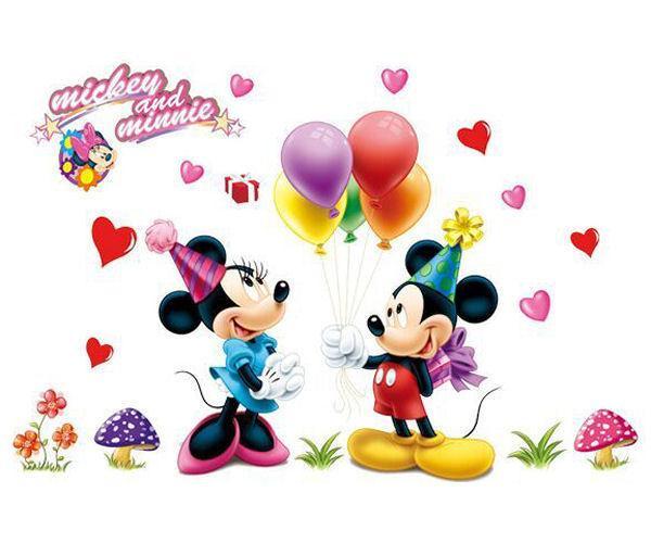 Mickey & Minnie vægklistermærke - Fødselsdag 120x75cm