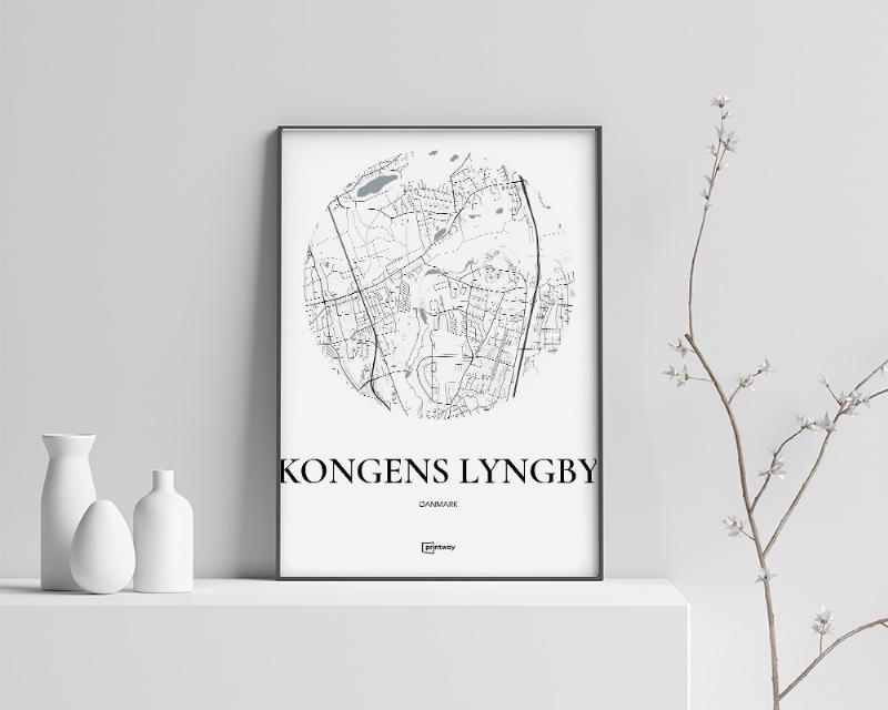 Kongens Lyngby Plakat Rund Hvid 50×70 cm