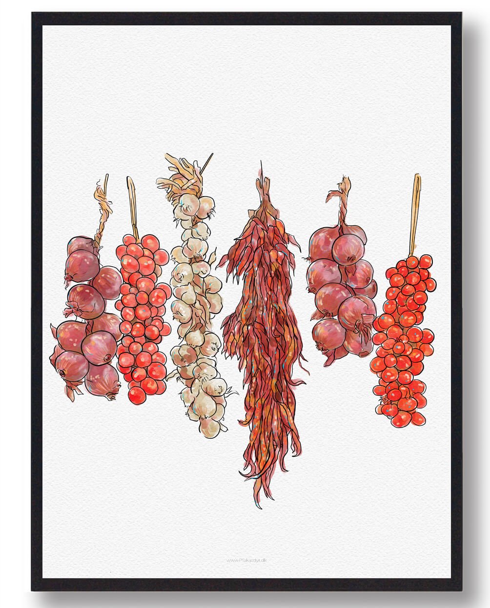 Håndtegnet Hvidløg og Chili Plakat til Køkkenet
