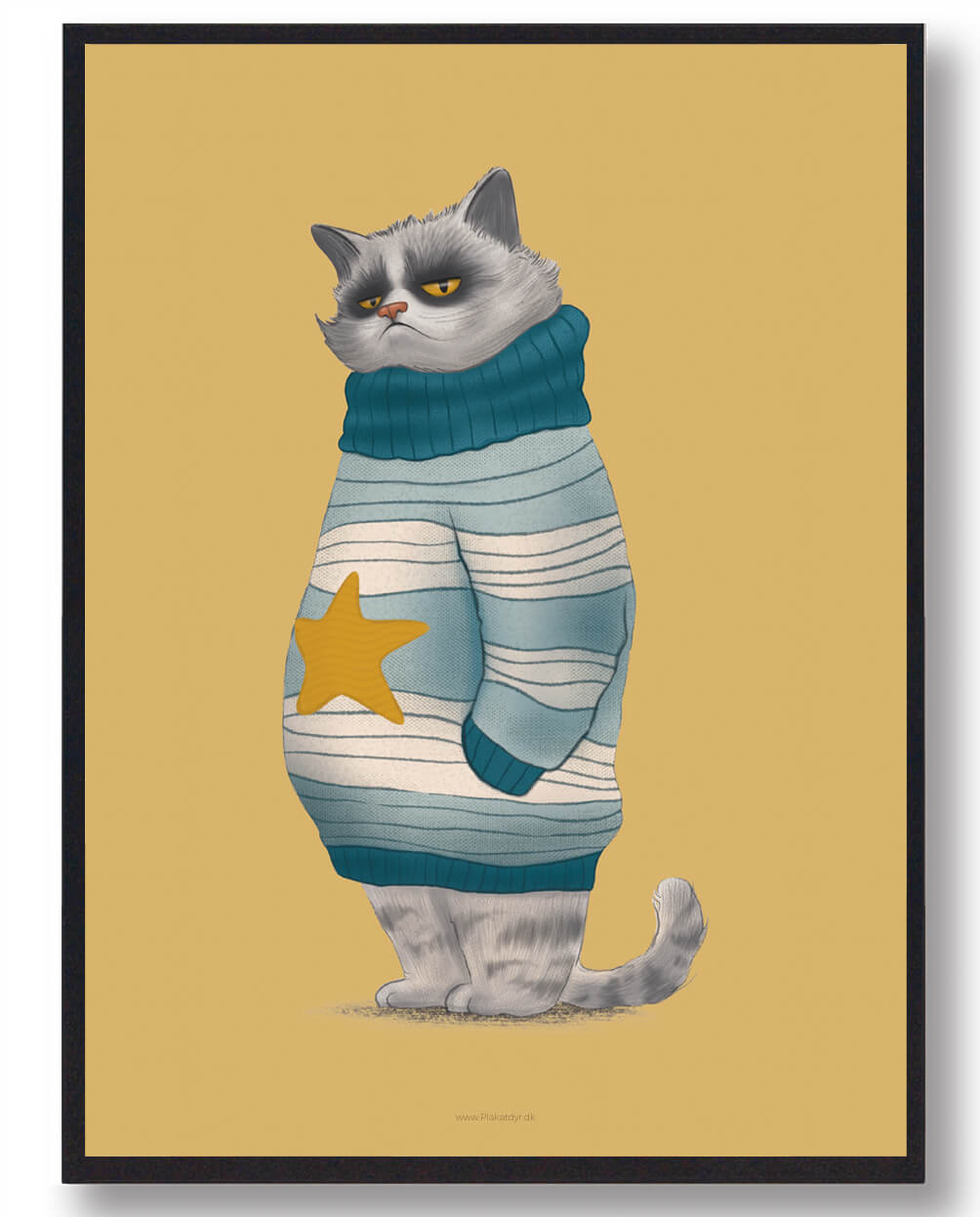 Doven kat i sweater – sjov plakat til hjemmet