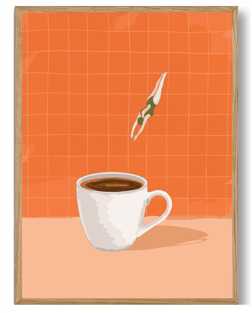 Hopper i Kaffen – Humoristisk Kaffeplakat til Køkkenet