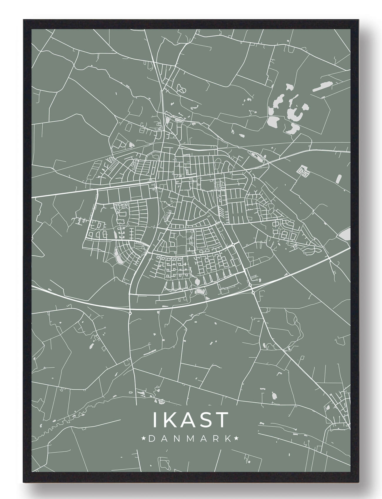 Ikast Plakat - Moderne Grøn Byplakat til Dit Hjem