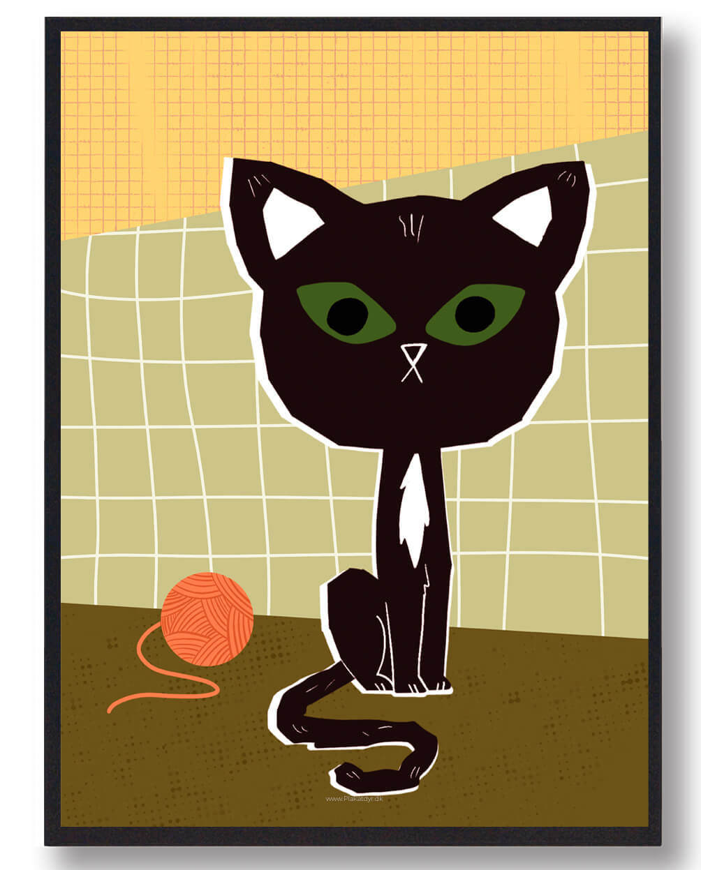 Legende katteplakat med garnnøgle – perfekt til hjemmet