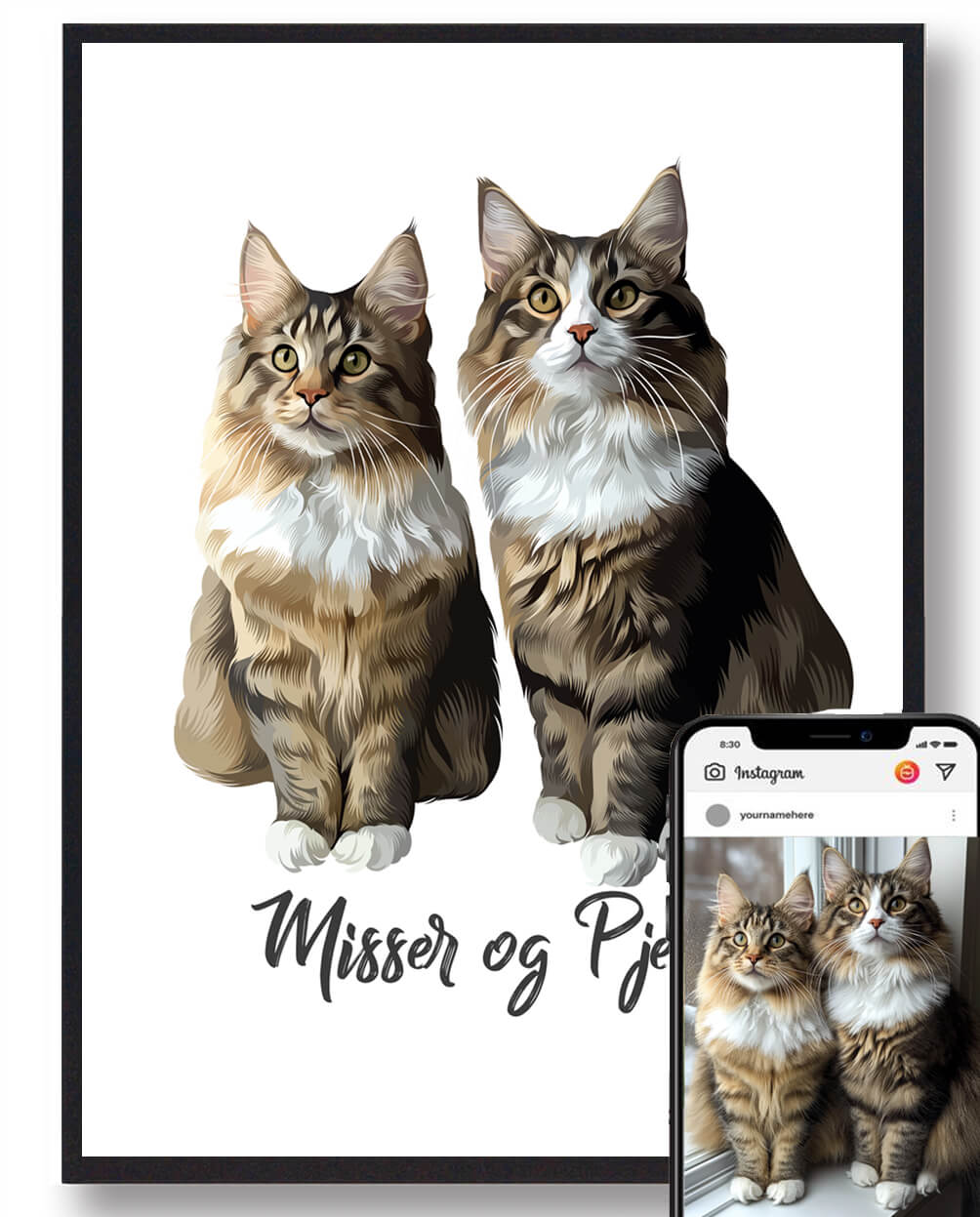 Katteportræt med 2 katte - Plakat til din væg