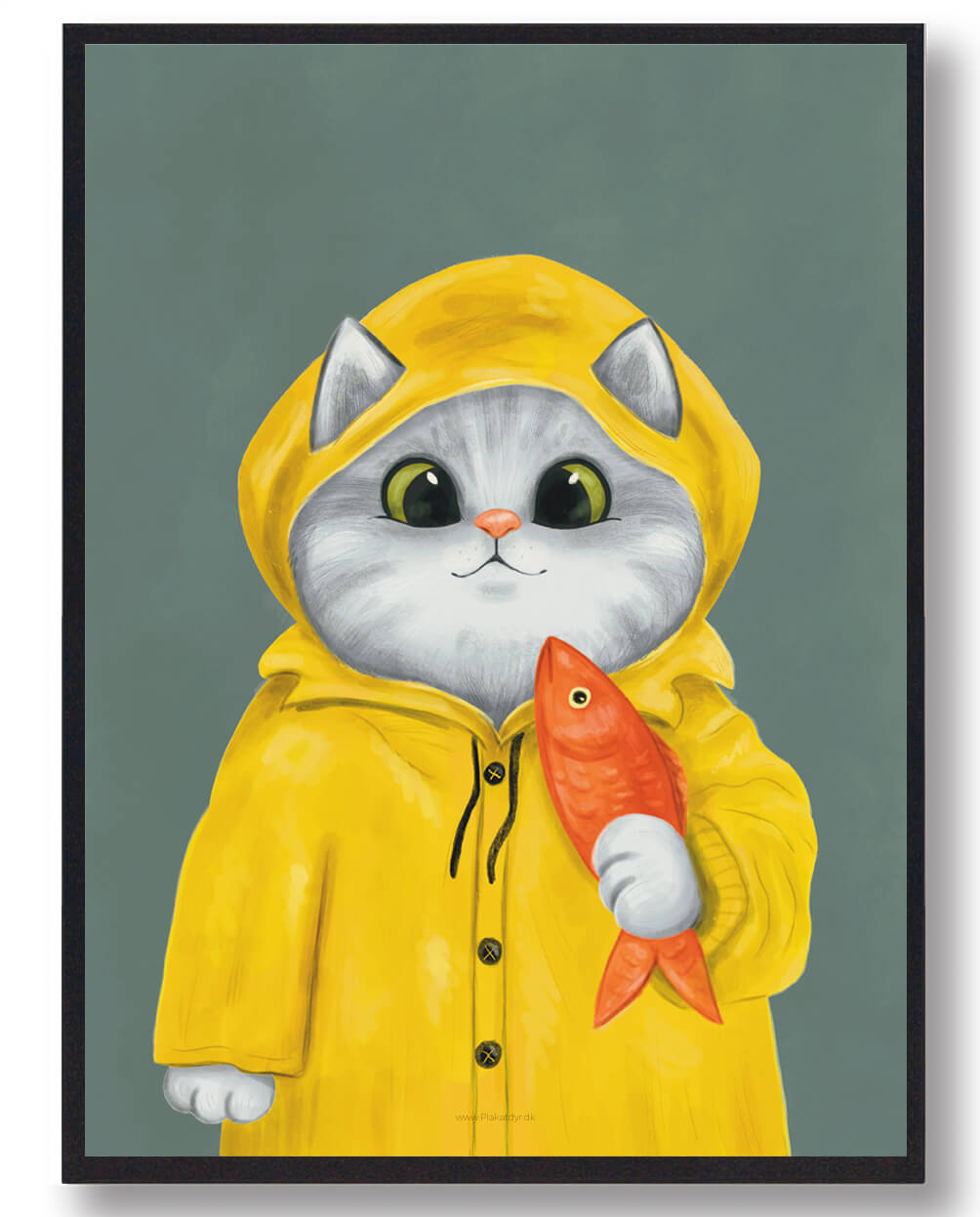 Katteplakat med kat i regntøj – Magisk indretning