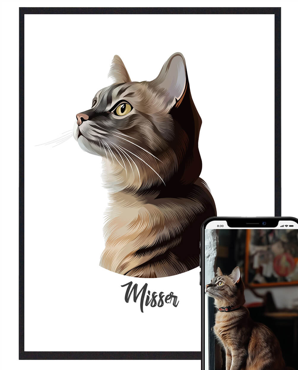 Katteportræt Plakat – Stilfuldt Kunstværk med Kat