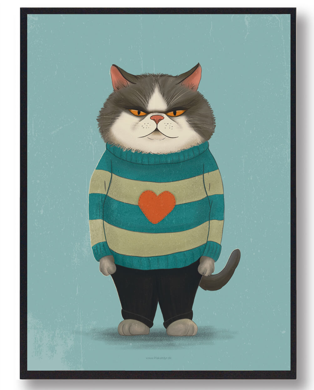 Sur kat i sweater - humoristisk katteplakat til hjemmet