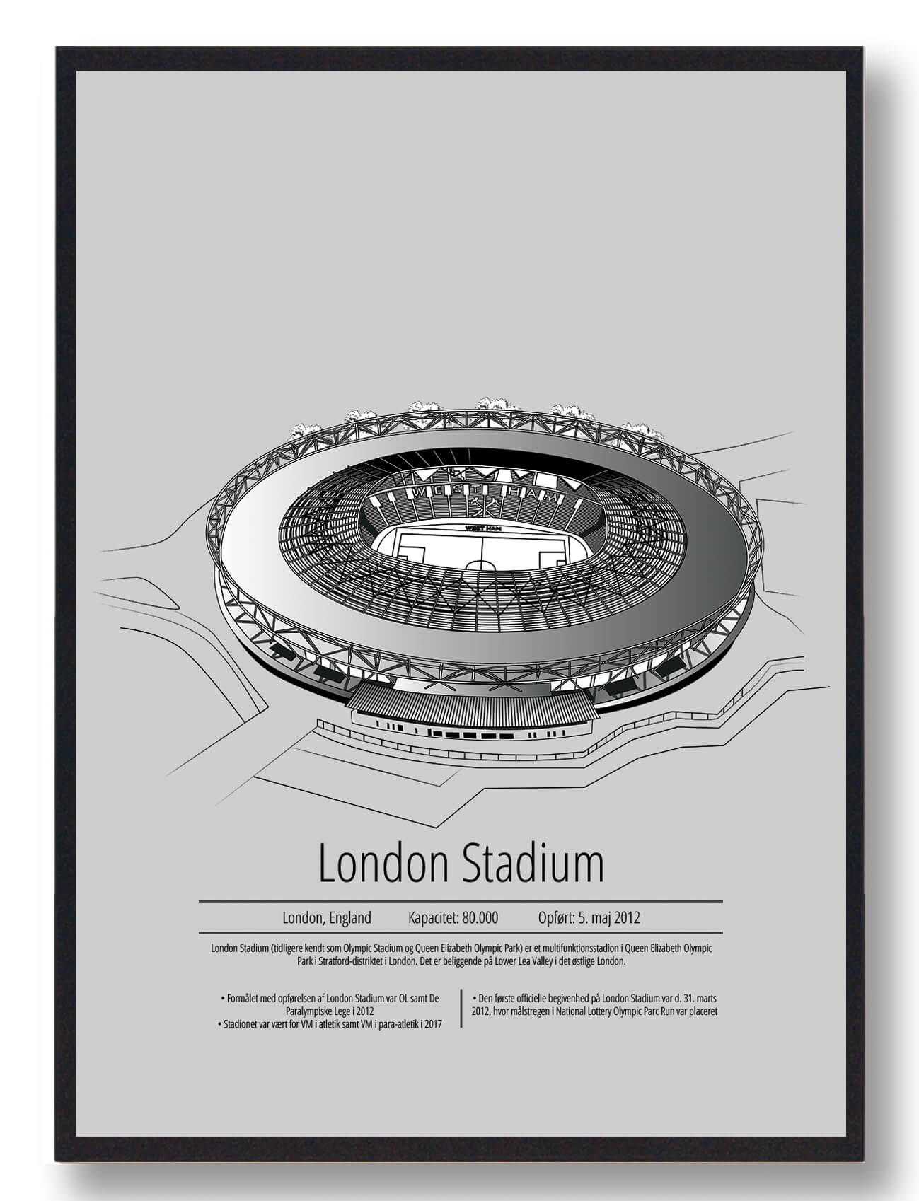 West Ham Fodboldplakat – London Stadium i Grå til Fans