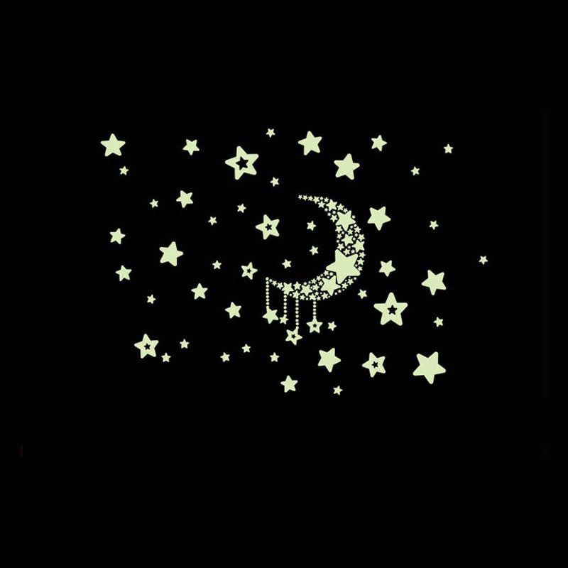 Selvlysende vægklistermærke med halvmåne og stjerner