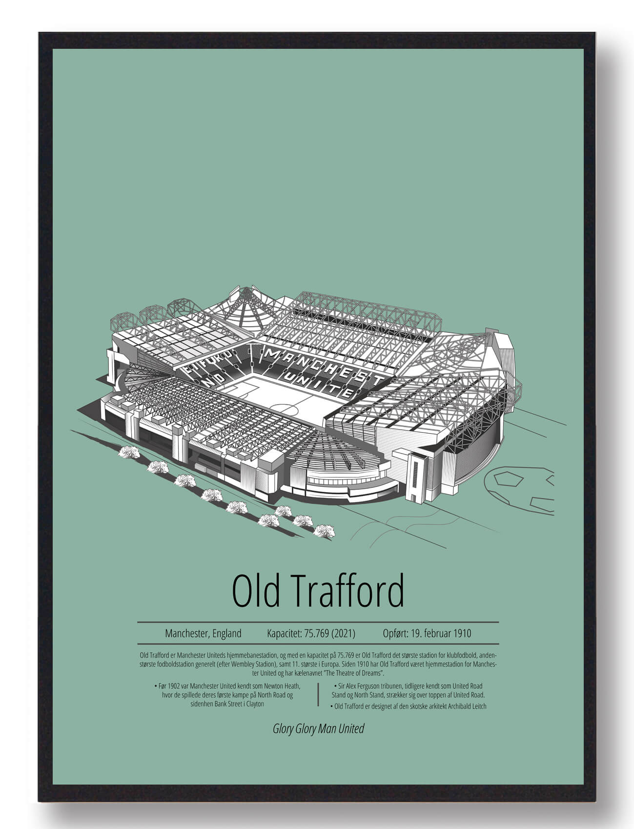 Old Trafford plakat - Manchester United i mintgrøn farve