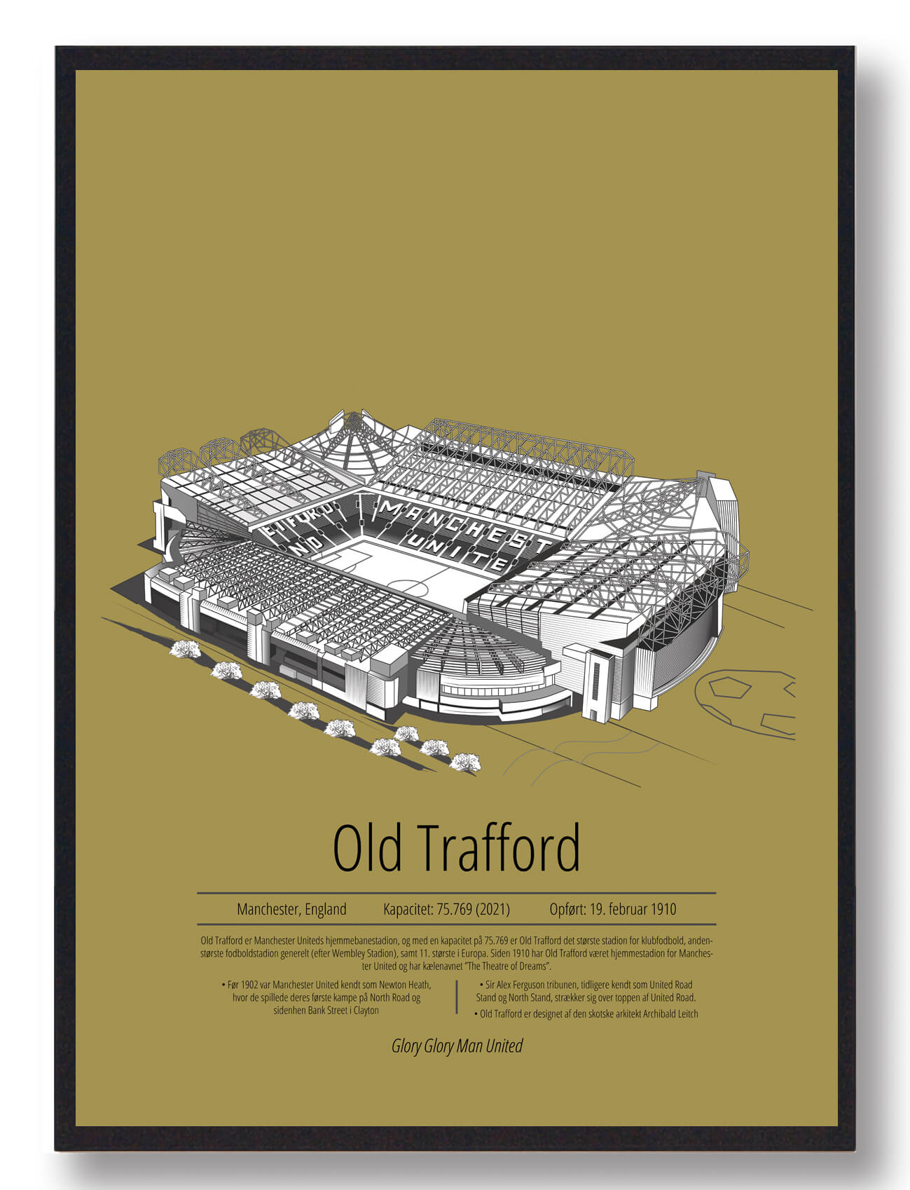 Old Trafford plakat - Manchester United i gul farve