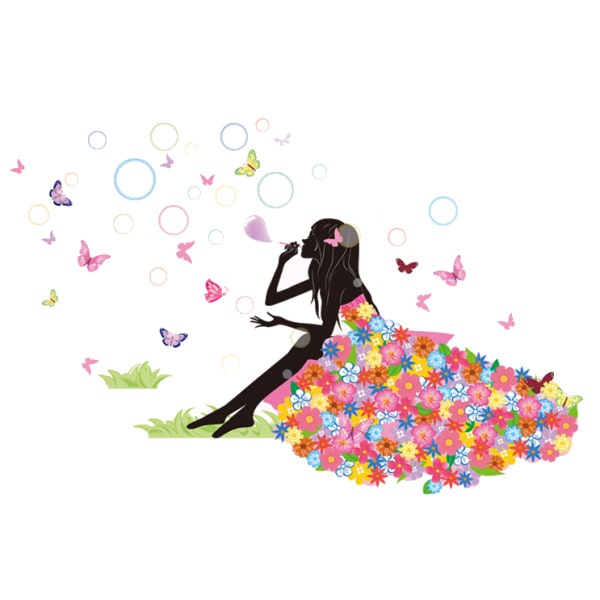 Sød wallsticker med pige, sæbebobler og sommerfugle