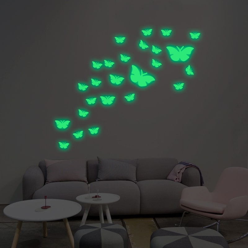 Selvlysende sommerfugle vægklistermærker - 25 stk til dekoration