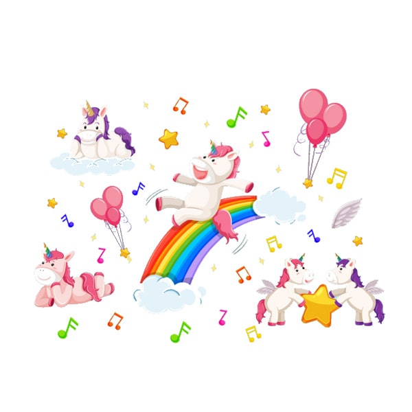 Enhjørning Wallsticker med Musik og Regnbue Rutsjebane