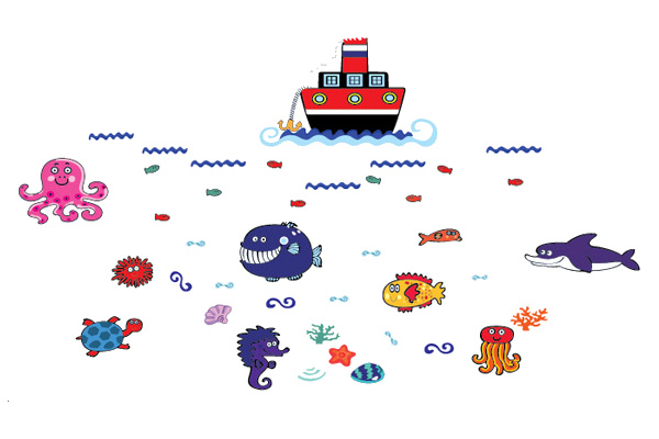 Flot vægklistermærke med havets skatte - 180x102 cm